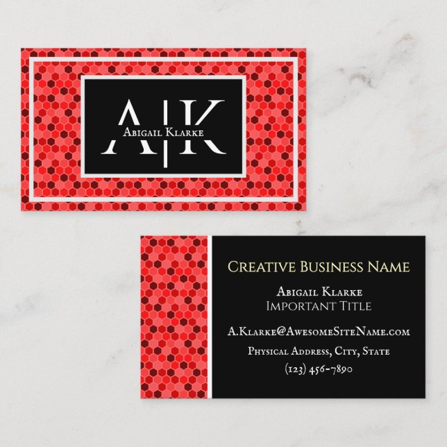 Strawberry Red Colorful Honeycomb Design Stylish Business Card (Front/Back)