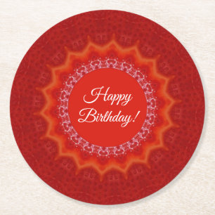 Strawberry Red Gelatin Mould Happy Birthday Round Paper Coaster
