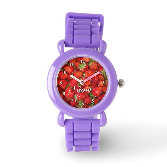 Strawberry red ladies watch with glittery strap (Front)