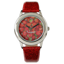Strawberry red ladies watch with glittery strap