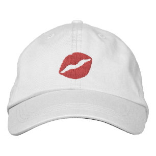 Strawberry Red Lipstick Print Kiss Embroidered Hat