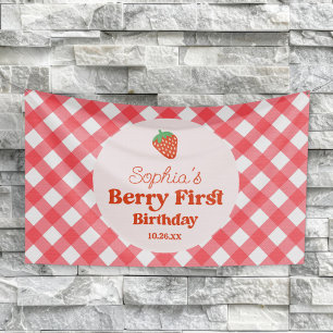 Strawberry Red Pink Berry First 1st Birthday Party Banner