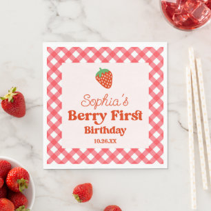 Strawberry Red Pink Berry First 1st Birthday Party Napkin