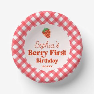 Strawberry Red Pink Berry First 1st Birthday Party Paper Plate