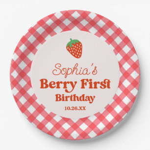 Strawberry Red Pink Berry First 1st Birthday Party Paper Plate