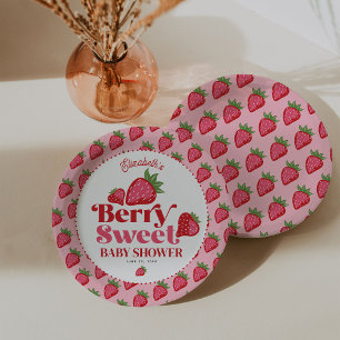 Strawberry Red Pink Berry Sweet Baby Shower Paper Plate