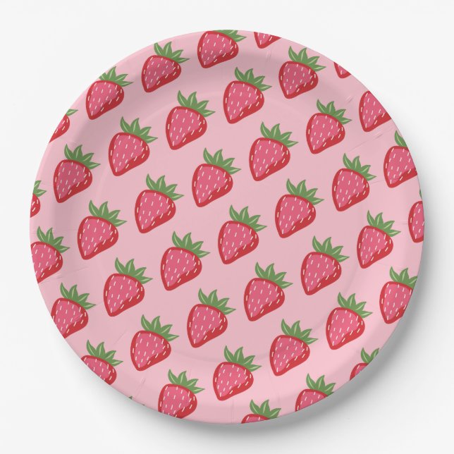 Strawberry Red Pink Berry Sweet  Paper Plate (Front)
