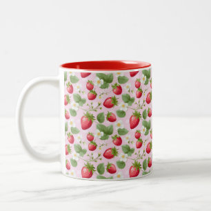 Strawberry Red Pink White Flowers  Two-Tone Coffee Mug