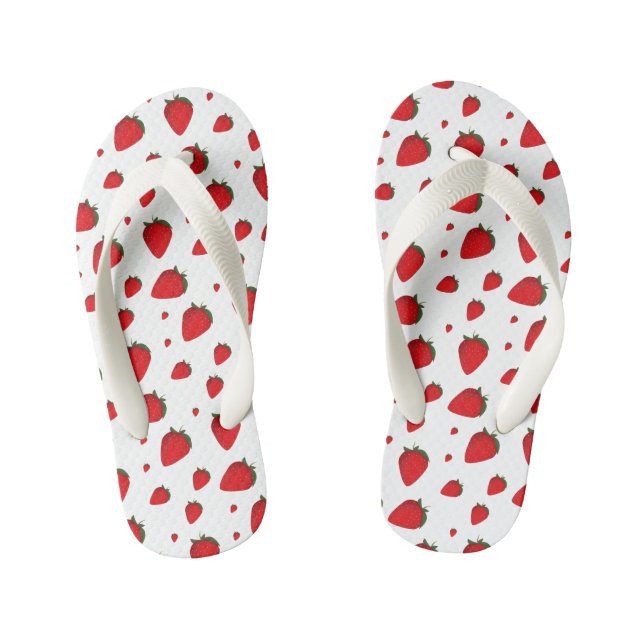 Strawberry Red White Fruit Food Pattern Kid's Flip Flops (Footbed)