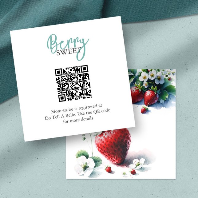 Strawberry Registry Enclosure Card (baby shower registry QR code watercolor strawberries Do Tell A Belle)