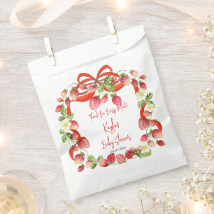 Strawberry ribbon bow coquette baby shower favors favour bags
