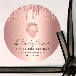 Strawberry Rose Gold Copper Drip Confection Sweets Classic Round Sticker
