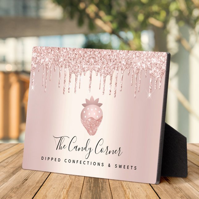 Strawberry Rose Gold Glitter Drips Dessert Sweets Plaque (Creator Uploaded)