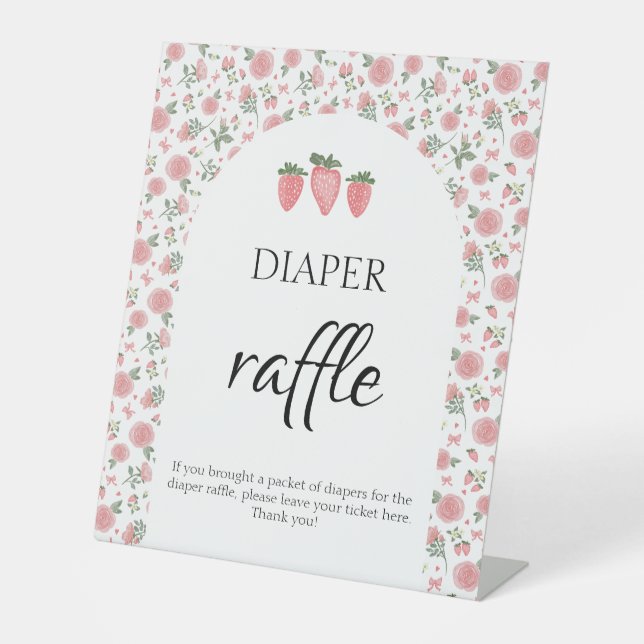 Strawberry & Roses Baby Shower Diaper Raffle Sign (Front)