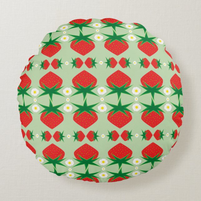 Strawberry Round Throw Pillow (Front)