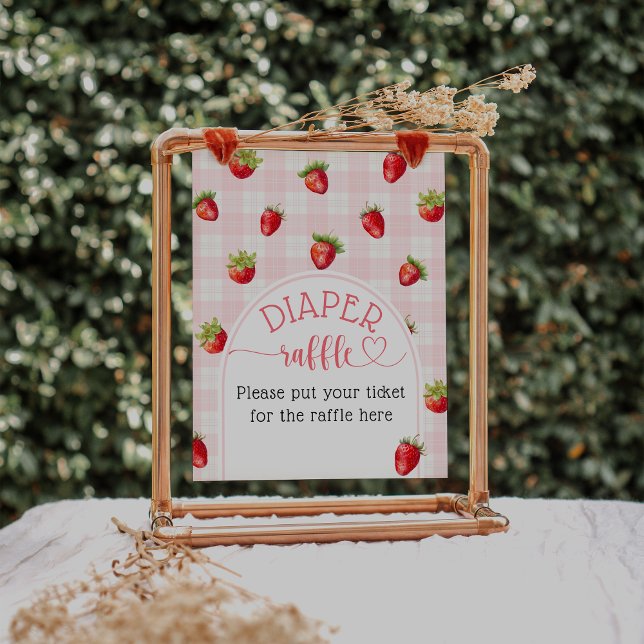 Strawberry Rustic  Baby Girl Shower Diaper Raffle Poster (Creator Uploaded)