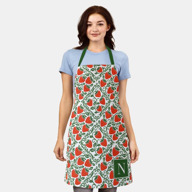 Strawberry Rustic Farmhouse Monogram Apron (Worn)