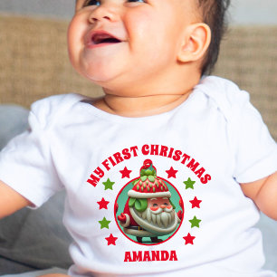  Strawberry Santa My First Christmas Name Baby T-Shirt