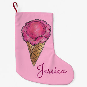 Strawberry Scoop Pink Ice Cream Cone Dessert Small Christmas Stocking