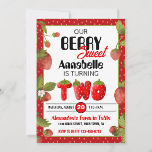Strawberry Second Birthday Party Invitation