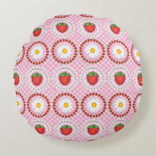 Strawberry Serenade Round Cushion