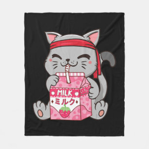 Strawberry Shake Strawberry Milk Cat Kawaii Neko A Fleece Blanket