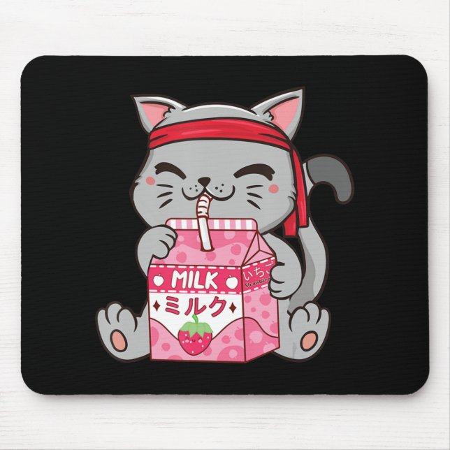 Strawberry Shake Strawberry Milk Cat Kawaii Neko A Mouse Mat (Front)