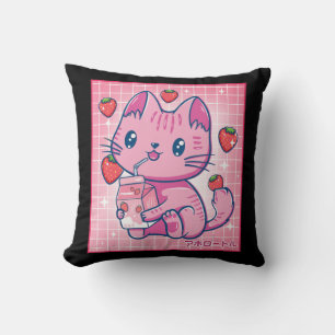 Strawberry Shake Strawberry Milk Cat Kawaii Neko G Cushion