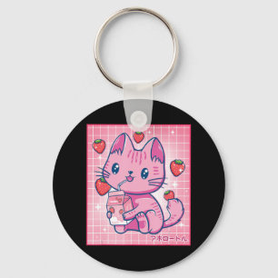 Strawberry Shake Strawberry Milk Cat Kawaii Neko G Key Ring