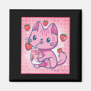 Strawberry Shake Strawberry Milk Cat Kawaii Neko G Magnet