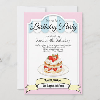 strawberry short cake, Birthday party invitation