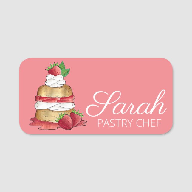 Strawberry Shortcake Cake Dessert Strawberries Name Tag (Front)