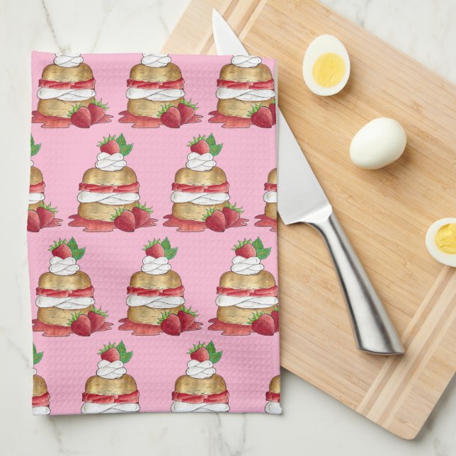 Strawberry Shortcake Cake Dessert Strawberries Tea Towel (Quarter Fold)