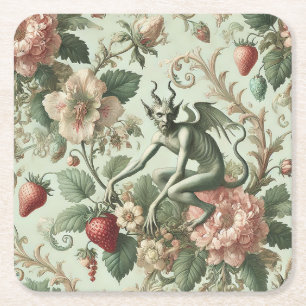 Strawberry Sins – Gothic Baroque Square Paper Coaster