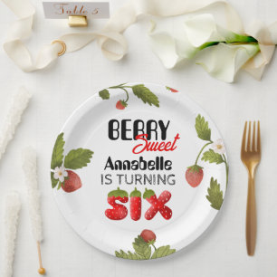 Strawberry Sixth Birthday Paper Plate