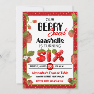 Strawberry Sixth Birthday Party Invitation