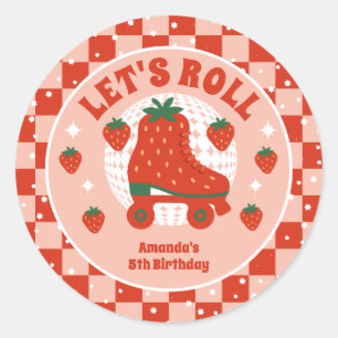 Strawberry Skates Retro Roller Skating Birthday Classic Round Sticker