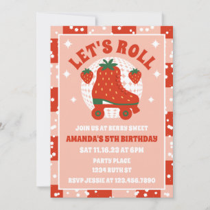 Strawberry Skates   Retro Roller Skating Birthday  Invitation