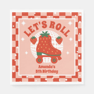 Strawberry Skates Retro Roller Skating Birthday Napkin