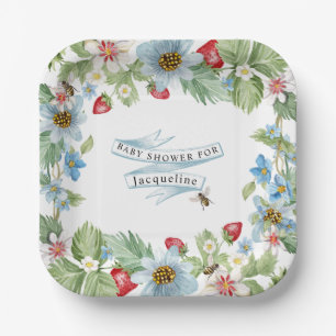 Strawberry So Berry Sweet Baby Boy to Bee Shower Paper Plate