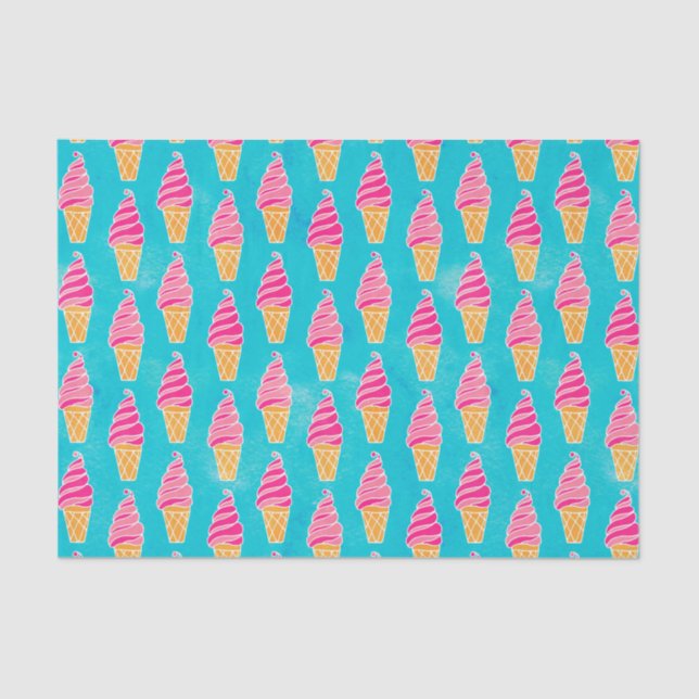 Strawberry Soft Ice Cream Cones Pattern Tissue Paper (Front)