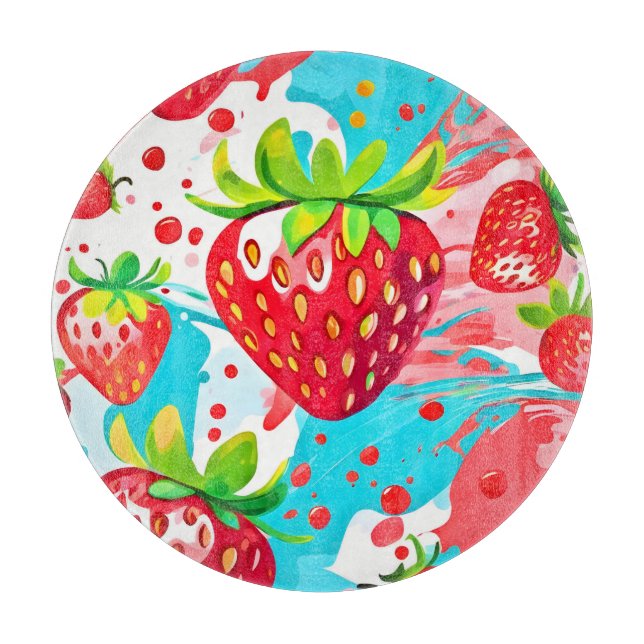 Strawberry Splash Pattern Cutting Board (Front)