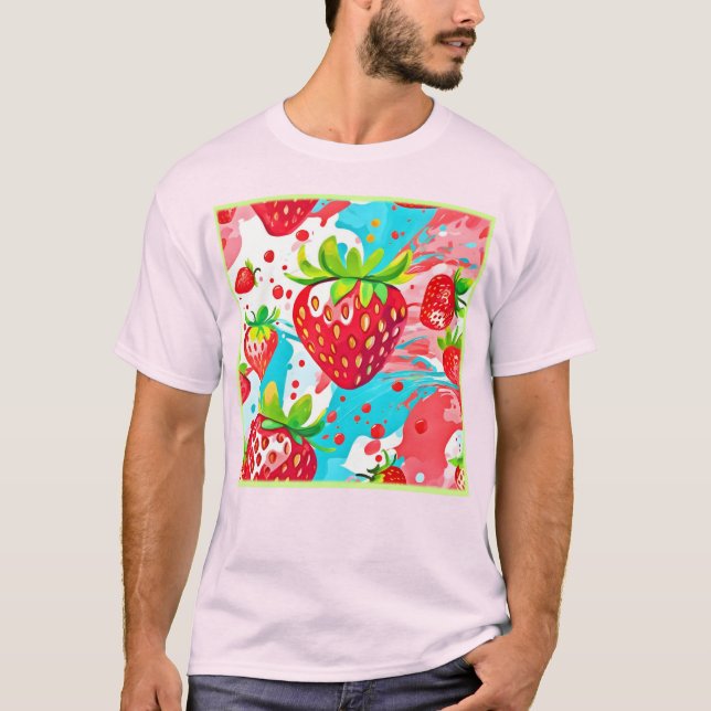 Strawberry Splash Pattern T-Shirt (Front)