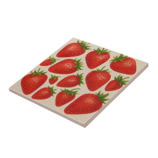 Strawberry Splash Tile – Watercolor Fruit Ceramic  (Side)