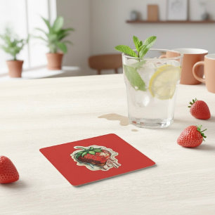 Strawberry Square Paper Coaster