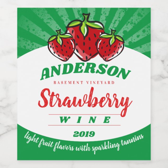 Strawberry strawberries homemade wine personalised wine label (Single Label)