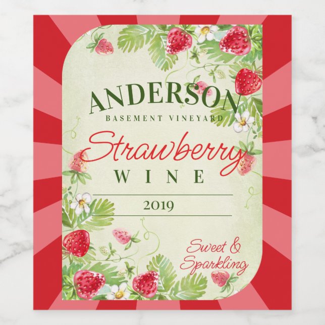 Strawberry strawberries homemade wine personalised wine label (Single Label)