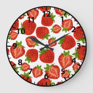 Strawberry Strawberries Red Pattern Large Clock