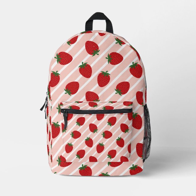 Strawberry Stripe Delight Printed Backpack (Front)