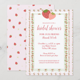Strawberry Stripes Grandmillenial Bridal Shower Invitation